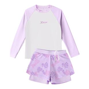 特步儿童泳衣女童2026新中大童分体女孩游泳衣初中生长袖防晒泳装