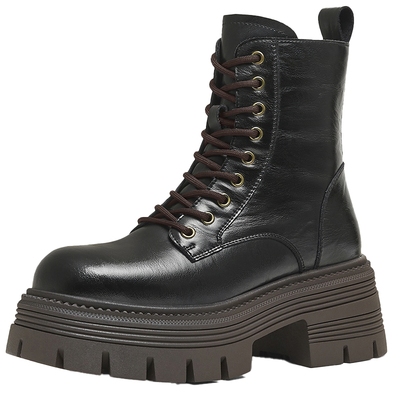 天美意复古英伦厚底增高加绒马丁靴女鞋子休闲短靴皮靴2025冬新款