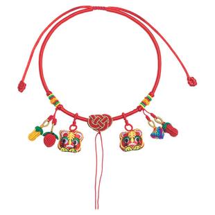 宝宝项圈编绳长命金锁编织项圈项链绳红绳婴儿童吊坠银锁挂绳配饰
