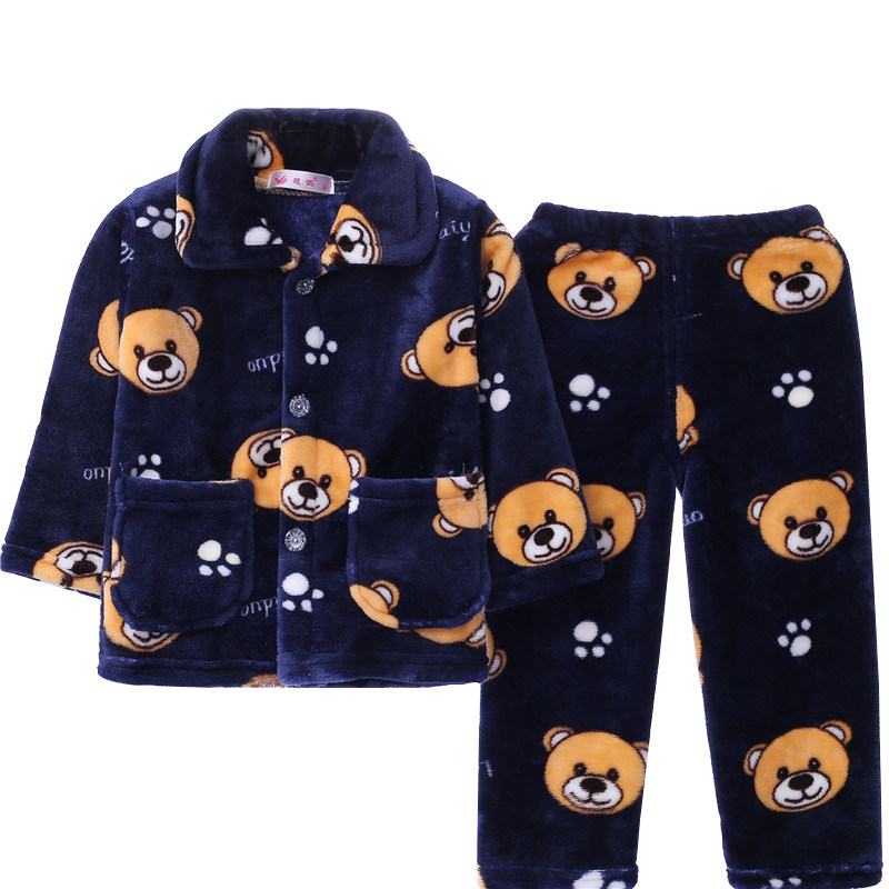 加厚秋冬季珊瑚绒睡衣男童家居服
