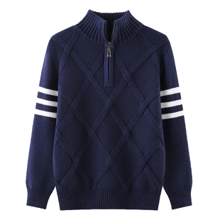 男童毛衣秋冬款加绒加厚儿童纯棉针织衫中大童男孩立领拉链衫线衣