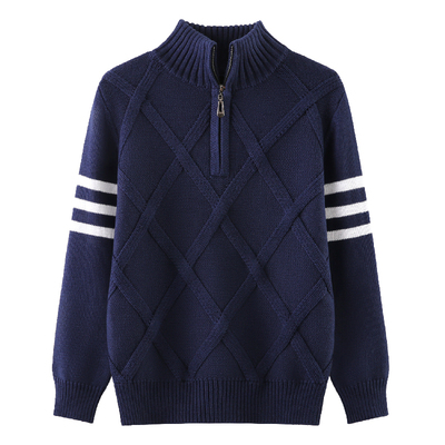 秋冬男童纯棉线衣立领拉链衫毛衣