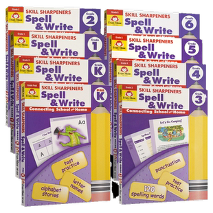 Evan-Moor Skill Sharpeners Spell & Write 技能铅笔刀 拼写练习册 美国加州原版进口教辅evanmoor 幼儿园到六年级练习册英文原版