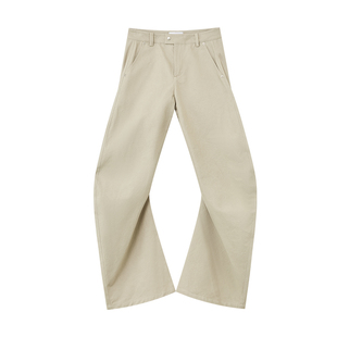 出逃赤岗西 米灰色不规则3D立体扭裁廓形弯刀休闲裤女秋冬工装裤