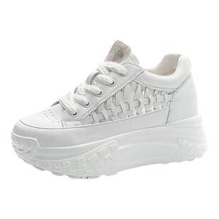 老爹鞋女2026夏季新款厚底休闲鞋镂空透气真皮小白鞋女内增高凉鞋