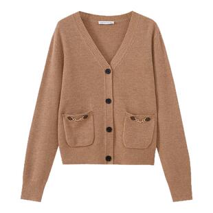 水云间卡其色羊毛针织开衫外套女装长袖毛衣叠穿上衣2025春季新款