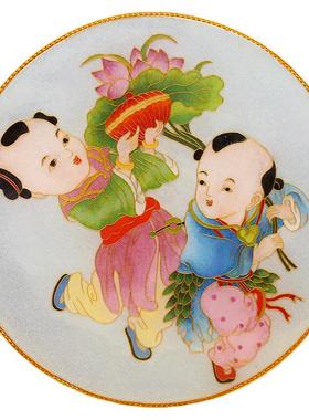 金童玉女瓷盘摆件掐丝珐琅彩新中式玄关客坐盘厅景泰蓝手工礼品