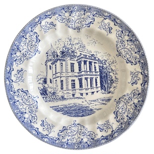 外贸美式中古风波纹西餐瓷盘雾蓝城堡系列奶酪吐司盘甜品盘沙拉碗
