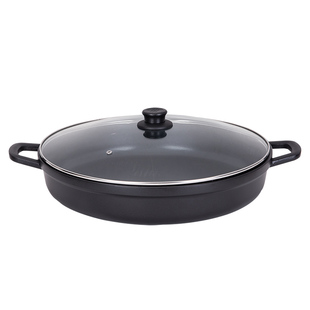 生煎锅煎饺锅商用40CM不粘锅家用电磁炉燃气灶通用双耳大号平底锅