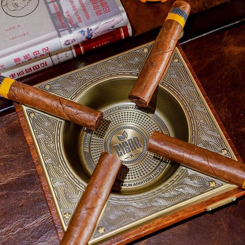 品牌雪茄专用烟灰缸菠萝格实木金属大号四烟槽烟灰缸复古办公室