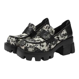 MIO米奥秋季圆头高跟深口单鞋新中式国风刺绣显高厚底乐福鞋女鞋