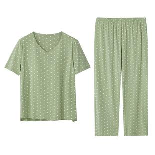 雅婷雅雯【带胸垫】一体丝爽棉睡衣女夏季短袖长裤可外穿家居服薄