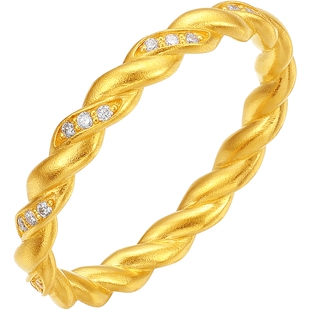 周六福黄金镶嵌钻石戒指官方旗舰店黄金戒指女素圈节日礼物送女友