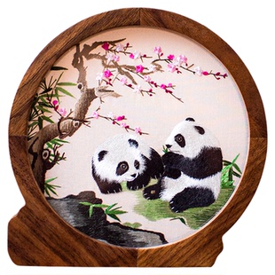 苏绣摆件刺绣熊猫伴手礼三件套盒中国特色商务文创礼品送老外礼物