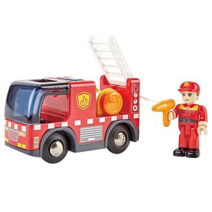 Hape警笛消防车3-6岁仿真情景模拟儿童宝宝益智互动玩具火车轨道
