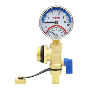 地暖分水器1寸全铜末端尾件放气 放水阀一体暖气地热可选配压力表