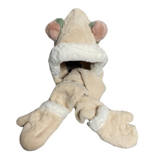 两个桃子冬季新款可爱帽子围巾手套一体女生加厚加大毛绒保暖围脖