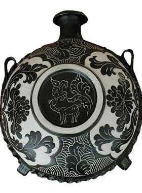 摆件pentfair西夏扁壶牡丹花