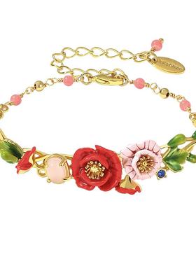 红色虞美人花朵半镯手链女款