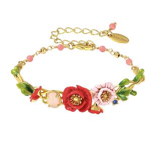 红色虞美人花朵半镯手链女款轻奢小众高级感珐琅手饰手镯女友礼物