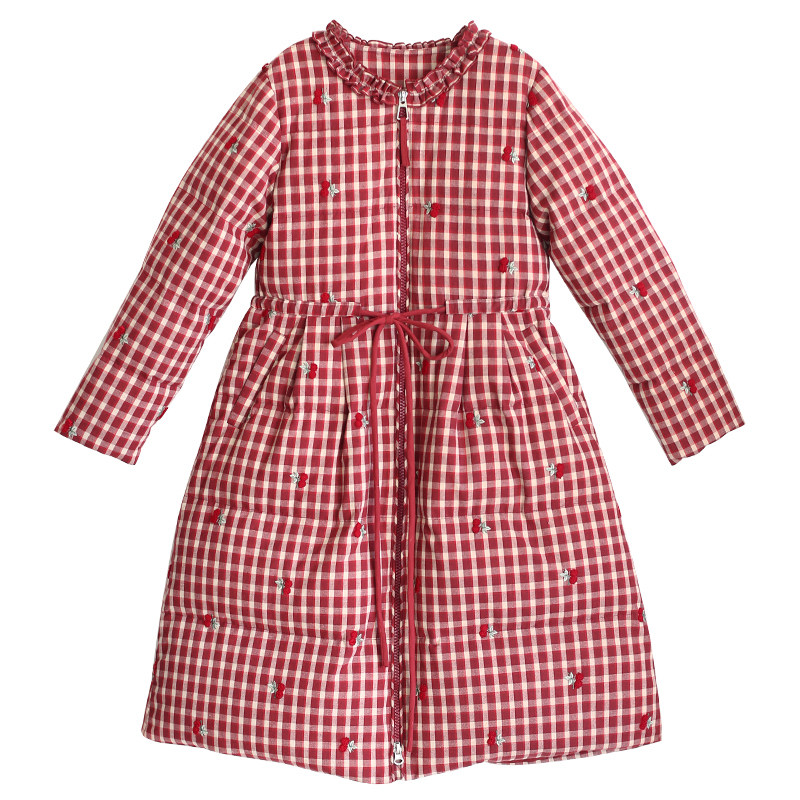 复古红格子加厚羽绒服女冬季外套