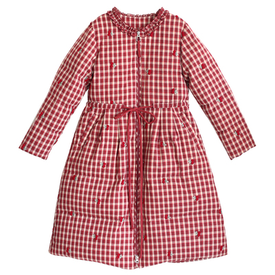 复古红格子加厚羽绒服女冬季外套