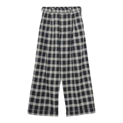 设计师品牌松紧腰格纹阔腿裤