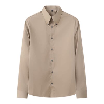 免烫纯色大尖领衬衫男