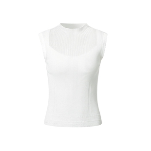 VGRASS洋气微透肌理棉背心马甲女春新款蕾丝花型垂感波浪花边上衣