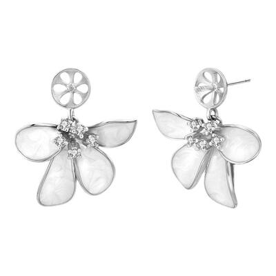 珍珠耳钉925纯银法式轻奢小众设计珐琅滴胶铃兰花耳环空托DIY配件