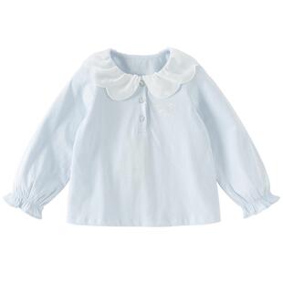 戴维贝拉儿童长袖T恤2026春装新款女童女宝休闲甜美蓝色上衣童装