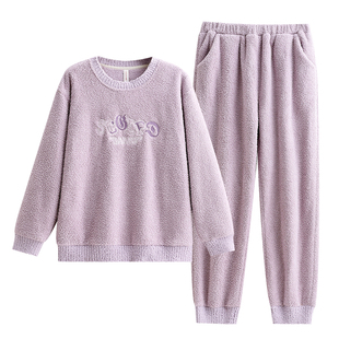 芬腾可安睡衣女款2026新款冬季半边绒加厚高级感芋紫家居服秋冬天