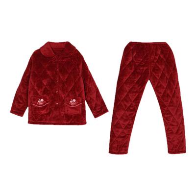 都市丽人女士三层夹棉家居服LHT1H8特价披领加厚保暖家居服套装