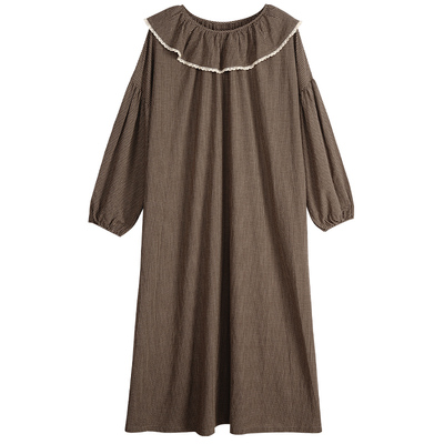 春秋睡裙女长袖纯棉磨毛甜美花边