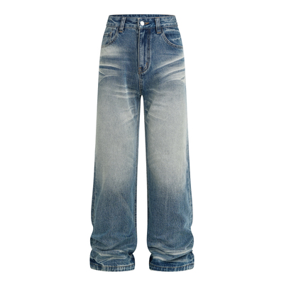 DSK 春夏美式复古水洗渐变微喇牛仔裤男女宽松潮牌高街直筒长裤