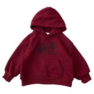 男童加绒卫衣秋冬装新年喜庆红色连帽衫儿童宽松休闲一体绒上衣潮