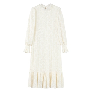 秋水伊人优雅风百搭蕾丝立领连衣裙2025年冬季新款时尚荷叶边裙子