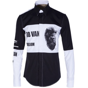 男装原创四季男士纯棉衬衣简约欧美风个性印花高端免烫潮男式衬衫