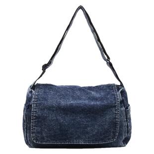 男士外出便携包牛仔布韩版百搭休闲女款简约复古邮差包单肩斜挎包