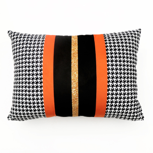 橙色北欧沙发抱枕套暖橘色简约现代靠垫美式轻奢千鸟格长方形腰枕