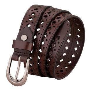 皮带女真皮头层纯牛皮镂空免打孔夏季百搭牛仔裤细腰带配裙子装饰