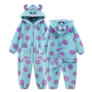 情侣苏利文连体睡衣秋冬季加厚珊瑚绒女士法兰绒家居服男式睡袋