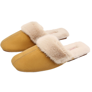 云团轻奢肤感秋冬新品防水PU皮面毛绒保暖棉拖鞋女室内牛筋底居家