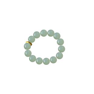 良器艺术冰色青玉圆珠手串和田玉设计款珠串纯金配饰