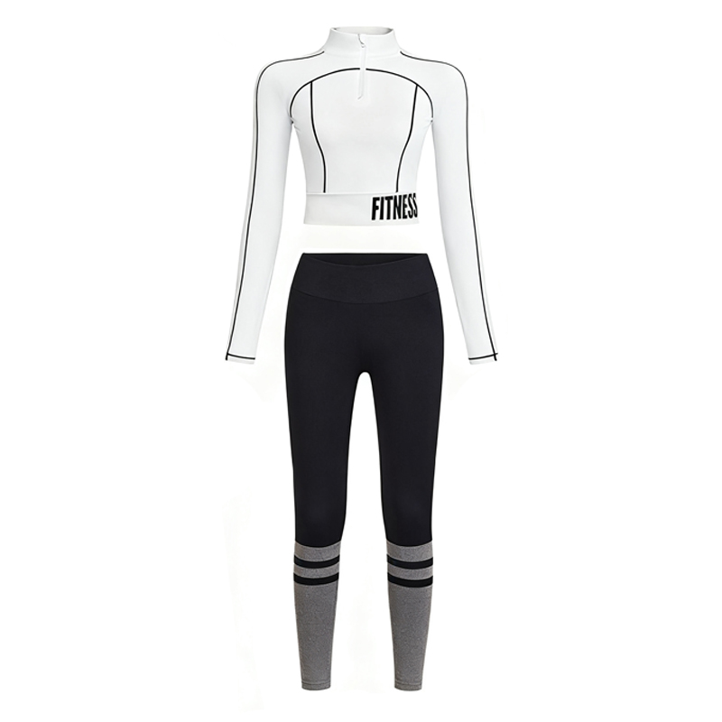 秋冬季高级感运动套装女健身房专用带胸垫跑步瑜伽上衣长袖训练服