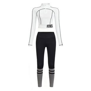 秋冬季高级感运动套装女健身房专用带胸垫跑步瑜伽上衣长袖训练服