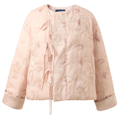 三彩【夭夭灼华】2025冬季新款盘金绣羽绒服90白鸭绒外套C