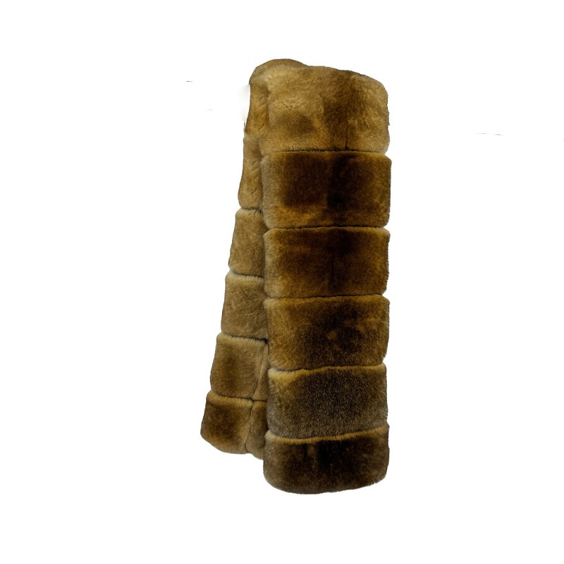 新品法培中古稀琥珀金棕原皮色皮草女显贵老钱风双面戴獭兔毛围巾