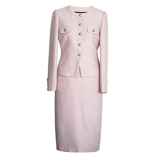 罗衣小香风粗纺套装裙女春粉色干练气质知性女装法式两件套09299