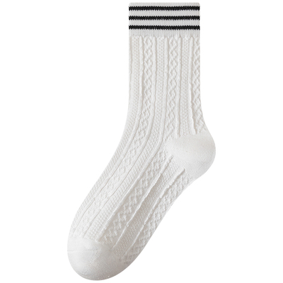 袜子女秋冬季美拉德纯棉中筒袜女春秋季抗起球麻花条纹新疆棉长袜